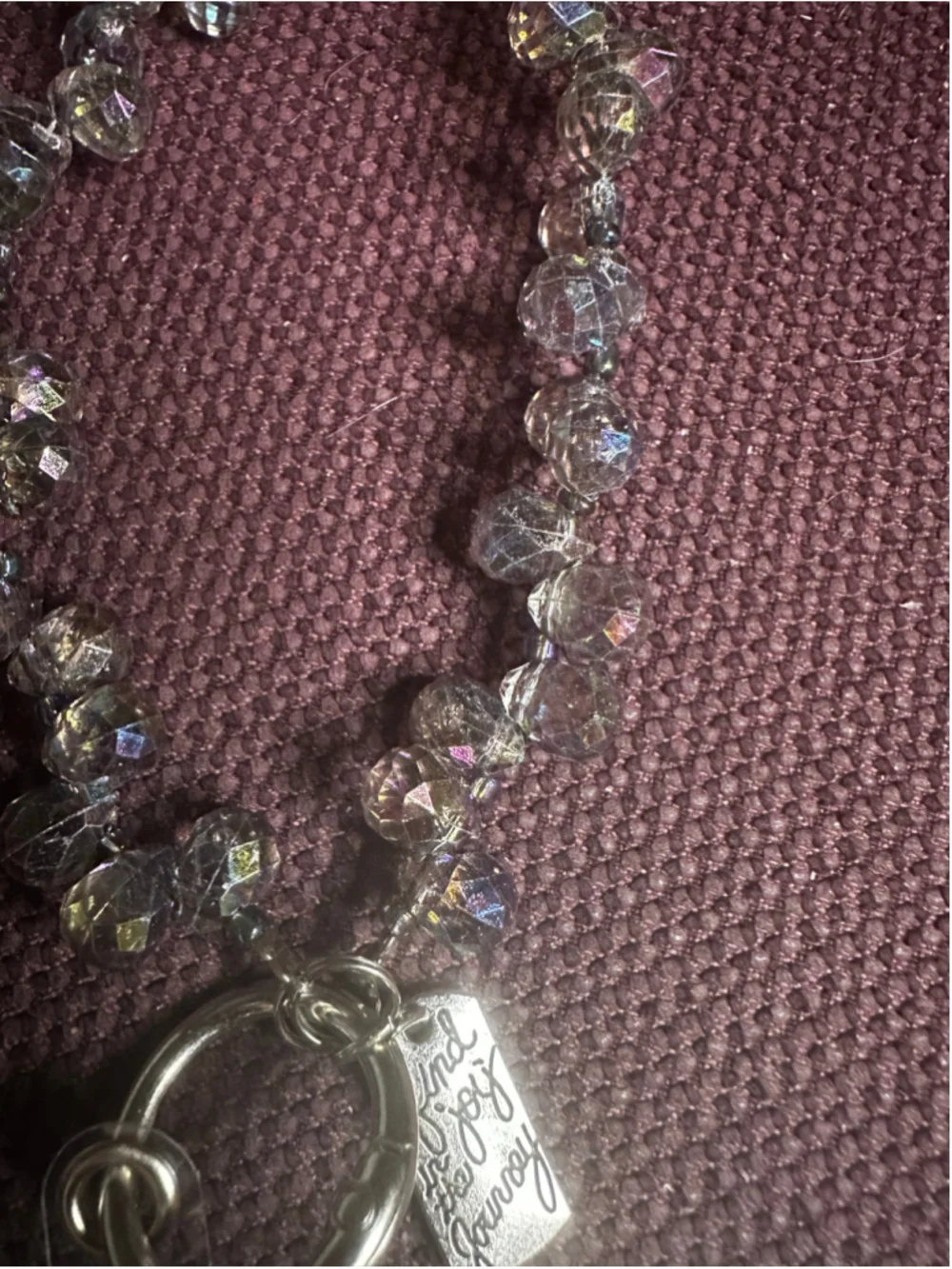 Unisex Clear & Silver Crystal Bead Phone Wrist Strap